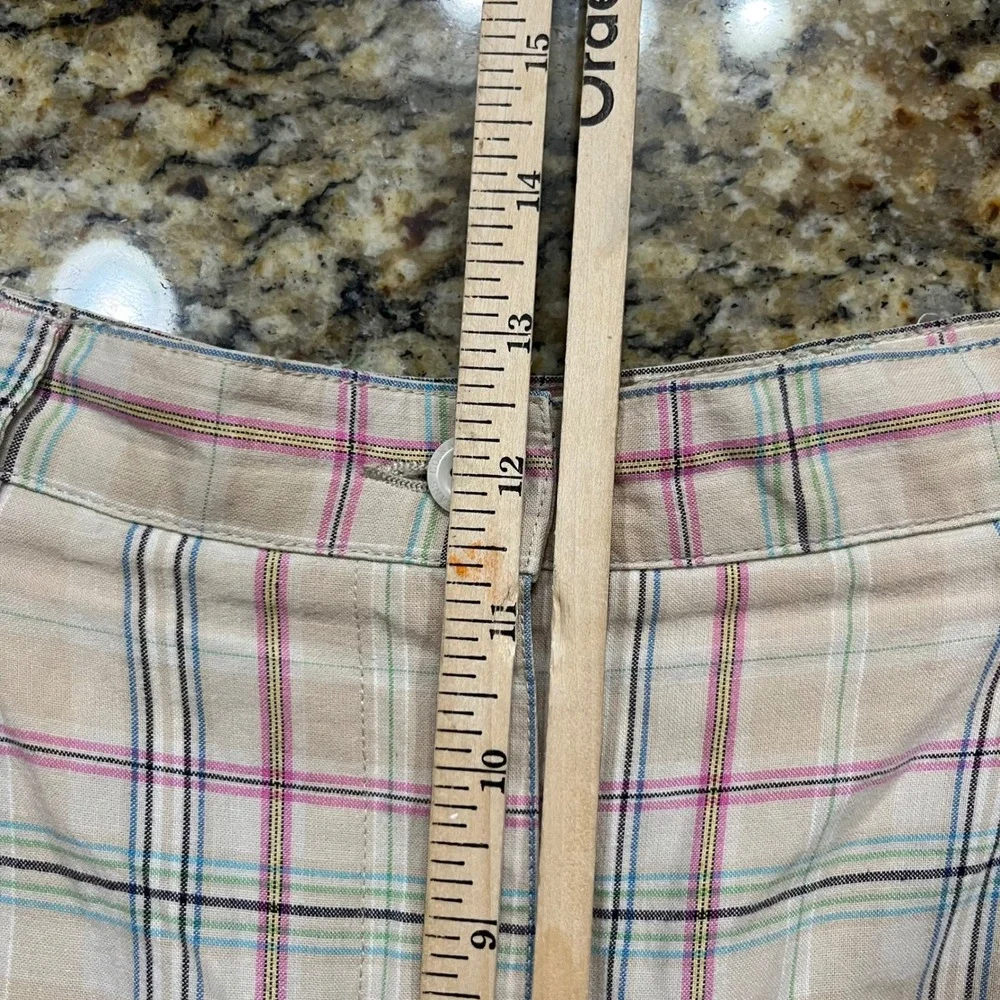Liz Claiborne Lizsport Vintage Plaid Pleated Cotton Shorts Beige Pink Blue 8